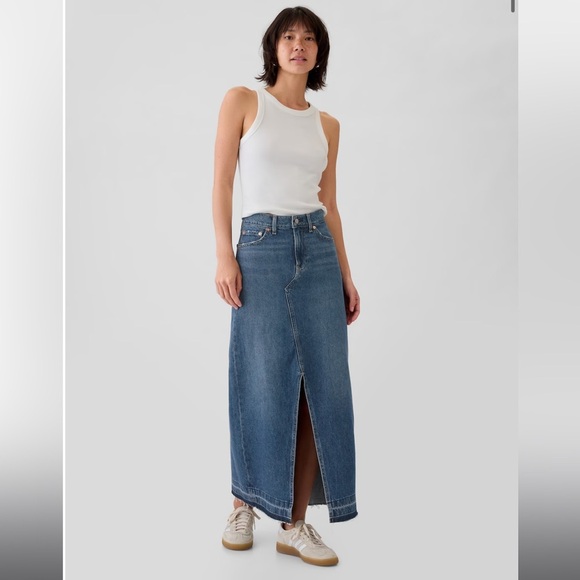 GAP Dresses & Skirts - GAP NWT denim maxi skirt asymmetrical undone raw hem sz 8p
